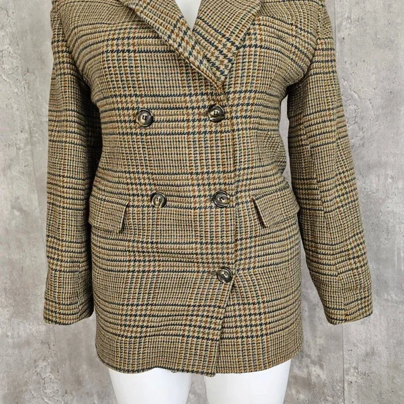 Vintage 80s 90s The Limited Plaid Wool Blend Blazer M Suede Collar‎ Equestrian - Picture 4 of 11